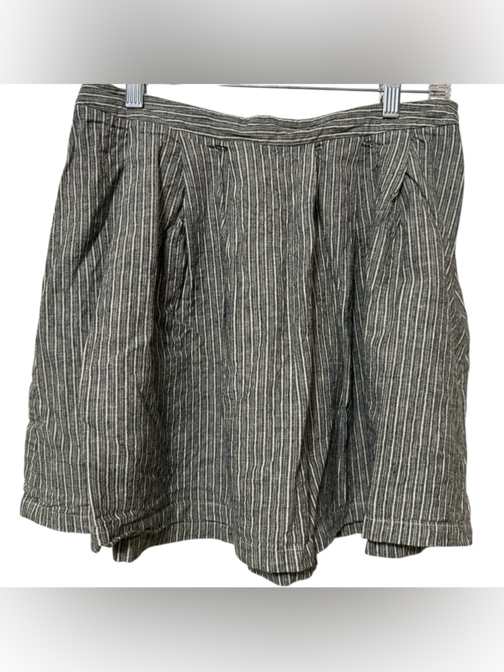 Nolitha Cotton‎ Linen Gray Striped Pleated Mini Skirt Sz L